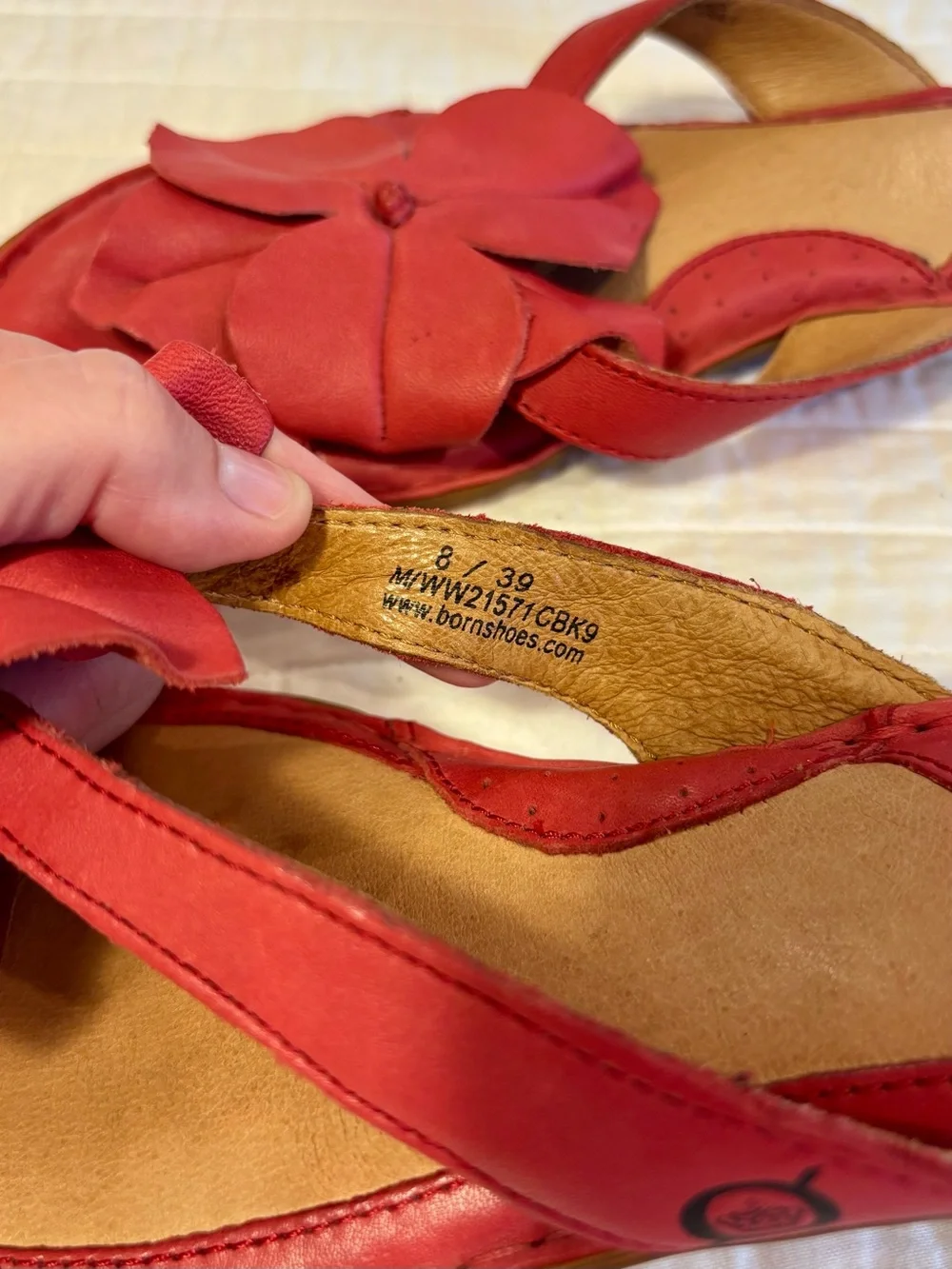 Born Red Leather Floral Slide Sandals